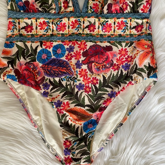 Farm Rio Anthropologie Floral Plunge One-Piece Swimsuit - Picture 7 of 10